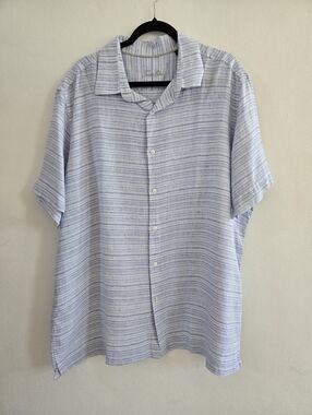 Tasso Elba Light Blue Striped Short-Sleeve Men’s Linen Shirt Size 3XL